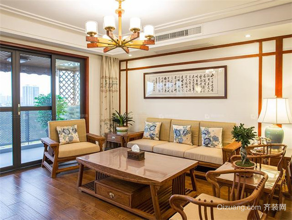180平米中式裝修30萬(wàn)客廳效果
